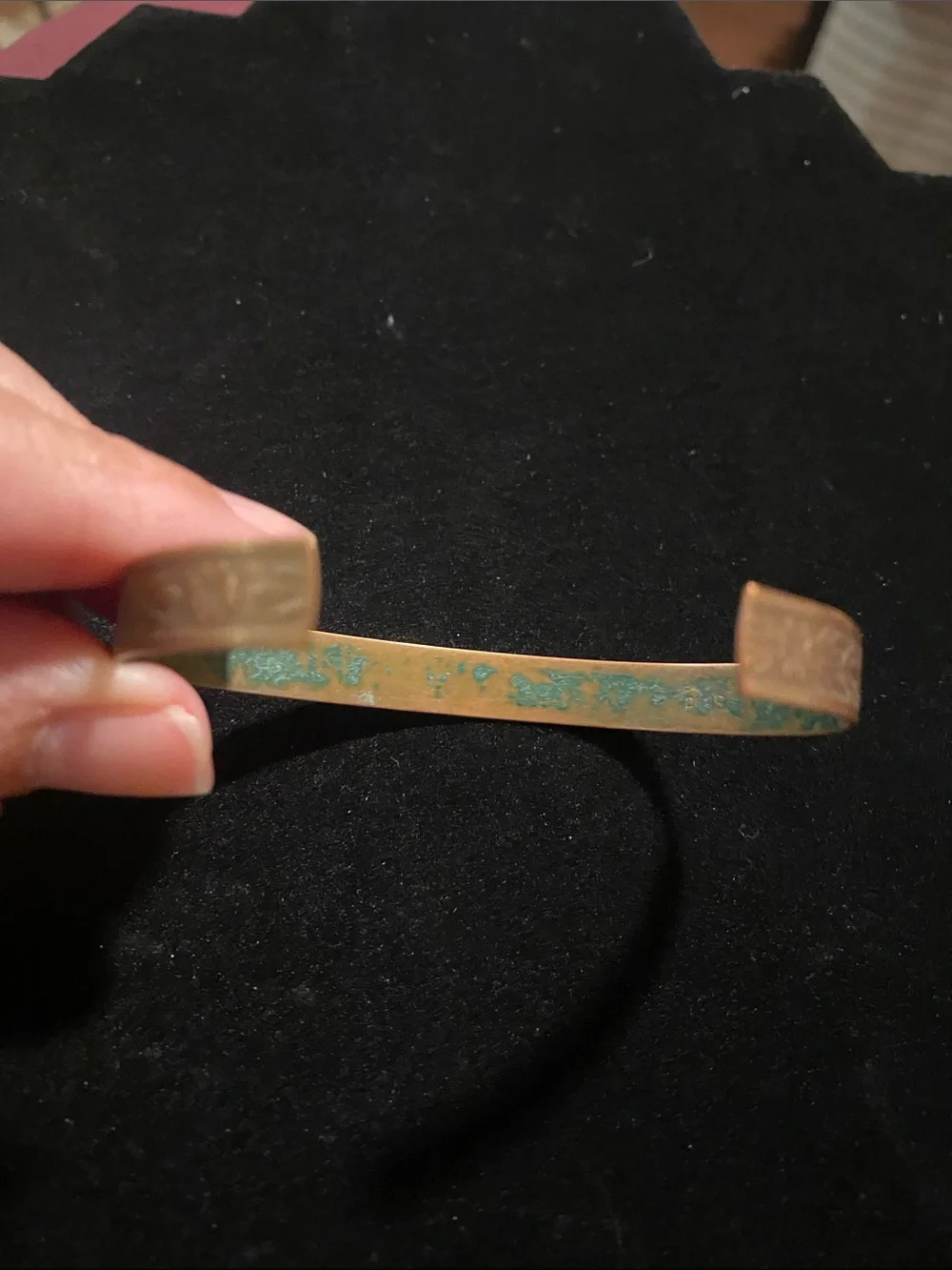 Engraved Copper Cuff Bracelet with Verdigris Interior